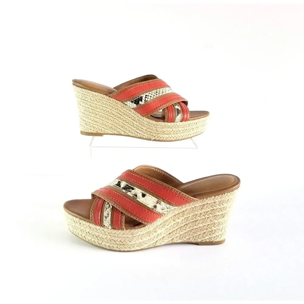 COACH Florentine Espadrille Wedge Sandals Sz 6 Red Tan Snake Print Platform - Picture 5 of 12